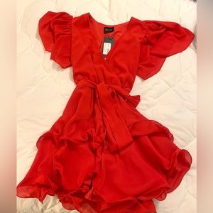 DO + BE Red Chiffon Heart On Ice Dress